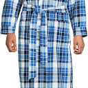 Lands' End Men's Flannel Sleepwear Robe (X-Large, Muted Cobalt Blue Plaid)