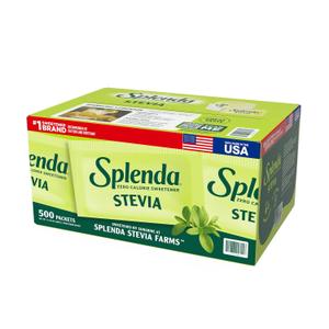 SPLENDA Stevia Zero Calorie Sweetener, Plant Based Sugar Substitute Granulated Powder, Single Serve Packets, 500 Count, Pack of 1, Best Before 04/28/2028