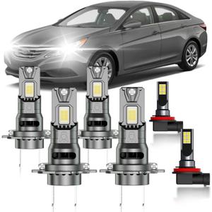 for Hyundai Sonata 2011-2014 Fog Lights Bulbs Combo, 4pcs Super Bright White Dual Beam and Fog Lights Blubs Package, 1:1 Size as Stock Bulbs, Plug and Play