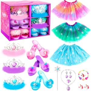 Princess Dress Up Shoes Set, Girls Dress Up Toys Toddler Jewelry Boutique Kit, 3 Themes of Unicorn Mermaid Ice Princess Costumes Set, Pretend Play Gifts for Little Girls Aged 3-6 Years Old