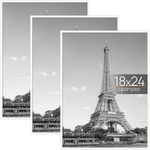 upsimples 18x24 Picture Frame White 3 Pack, Scratch-Proof Poster Frames 18 x 24 for Photo Gallery - Slide-In Strips, Horizontal or Vertical Wall Mounting