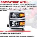 Headlight Assembly Compatible with 2014 2015 Chevy Silverado 1500 Replacement Headlamp Chrome Housing Black Trim