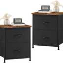 Somdot Nightstand Set of 2, Small Dresser for Bedroom with 2 Drawers,Night Stand Bedside Table End Table with Fabric Bins for Bedroom Kids Closet Dorm Guest Room, Black Rustic Brown