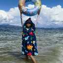 Soft Swim Cover-ups for 3 to 10 Years Old Kids Navy Blue Dinos Hooded Bath Beach Poncho Towels