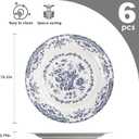 Dinner Plates, Ceramic Plates Set of 6, Kitchen Plates Microwave Safe, White Plate Dessert Blue Floral Plate Porcelain (Blue Rose, 10.5 inch)