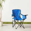 Amazon Basics Portable Oversized Camping Chair with 4-Can Cooler, Side Pocket, Cup Holder, and Carry Bag, Padded, Collapsible, X-Large, Blue