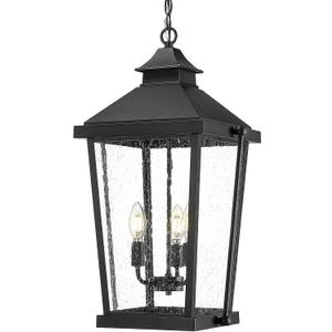 zeyu 23.5'' Outdoor Pendant Light, 3-Light Large Outdoor Hanging Light Fixture for House Garden, Die-Cast Aluminum in Seeded Glass, Black Finish, ZW105H-L BK