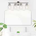 4-Light Bathroom Light Fixtures, Brushed Nickel Modern Vanity Lights Over Mirror with Clear Glass Shade, Bathroom Wall Lamp for Mirror Kitchen Living Room Hallway Cabinet Porch Bedroom Reading room