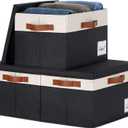 GhvyenntteS Large Storage Bins with Lids (3 Pack), Storage Baskets with Lid and Label Window, Foldable Fabric Storage Boxes with 3 Handles for Home Office College Dorms (Black, 15" x 11" x 9.7")