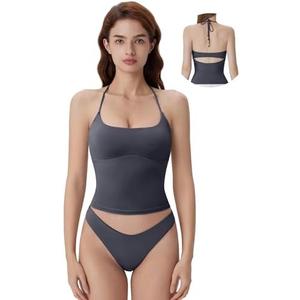 SUUKSESS Halter Tops for Women Tank Tops with Built in Bras Double Lined Backless Top Y2K Going Out Camisole Size Small