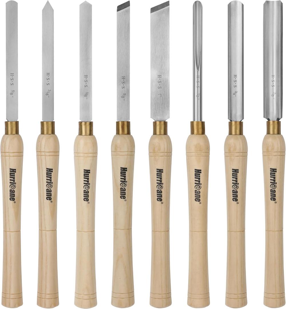 HURRICANE 8pc Wood Lathe Chisel Set Wood Turning Tools Wood Lathe Tools HSS Turning Tools for Woodworking with Wooden Box - Perfect Tools for Precision Cutting and Smooth, Detailed Projects