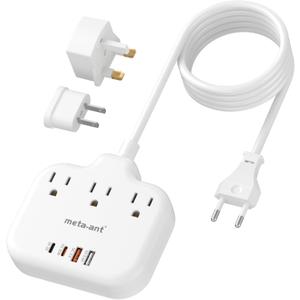 PD30W European Travel Plug Adapter, International Power Strip with 3 Outlets 4 USB Ports(2 USB-C), Universal Travel Adapter with 5ft Extension Cord for EU US UK Europe France Spain