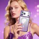 Petocase for iPhone 17 Pro Max 6.9 inch Case Magnetic Glitter Phone Cases [Compatible with MagSafe] Sparkle Diamond Rhinestone Camera Lens Protector Slim Shockproof Cover for Girs Women Purple