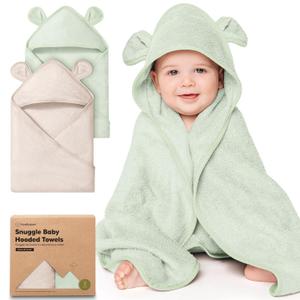 KeaBabies 2Pack Hooded Baby Towels for Newborn  30x30 Soft & Absorbent Viscose from Bamboo Baby Bath Towels with Hood for Infant, Toddler,Kids,Boys Girls,Newborn Bath Essentials (Sage, Petite)