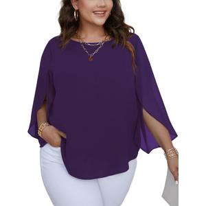 SCOMCHIC Plus Size Blouses for Women Summer Chiffon 3/4 Sleeve Tunic Tops Dressy Scoop Neck Casual Loose Flowy Shirts (XXL)