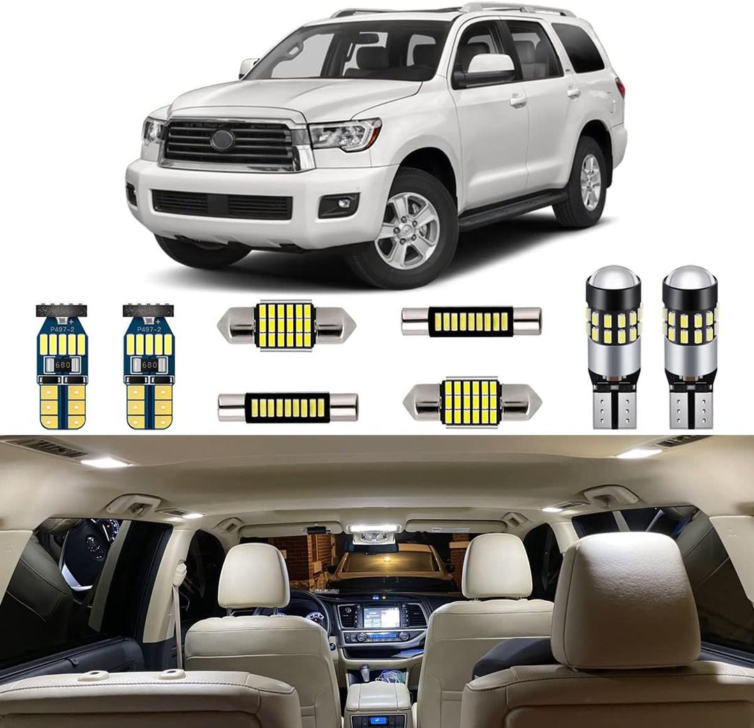 20 Piece White LED Interior Lights Kit for Toyota Sequoia 2008 2009 2010 2011 2012 2013 2014 2015 2016 2017 2018 2019 2020 2021 Super Bright 6000K LED Light Bulbs Package + Install Tool