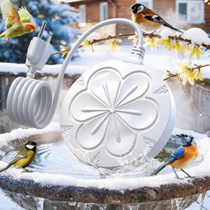 Bird Bath Heater for Outdoors in Winter, 110W Birdbath Water Heater Full-Covered Aluminum, Bird Bath Deicer Pond Deicer with Thermostatic Control, Chicken Water Heater, 4.92 Ft Power Cord (White)