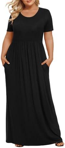 LONGYUAN Women's Plus Size Maxi Dresses for Curvy Women Summer Short Sleeve Casual 2025 Long Dress 5XL