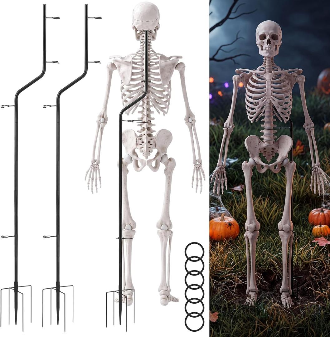 Briwooody 2 Set 6.3 ft Large Halloween Skeleton Stand, Black