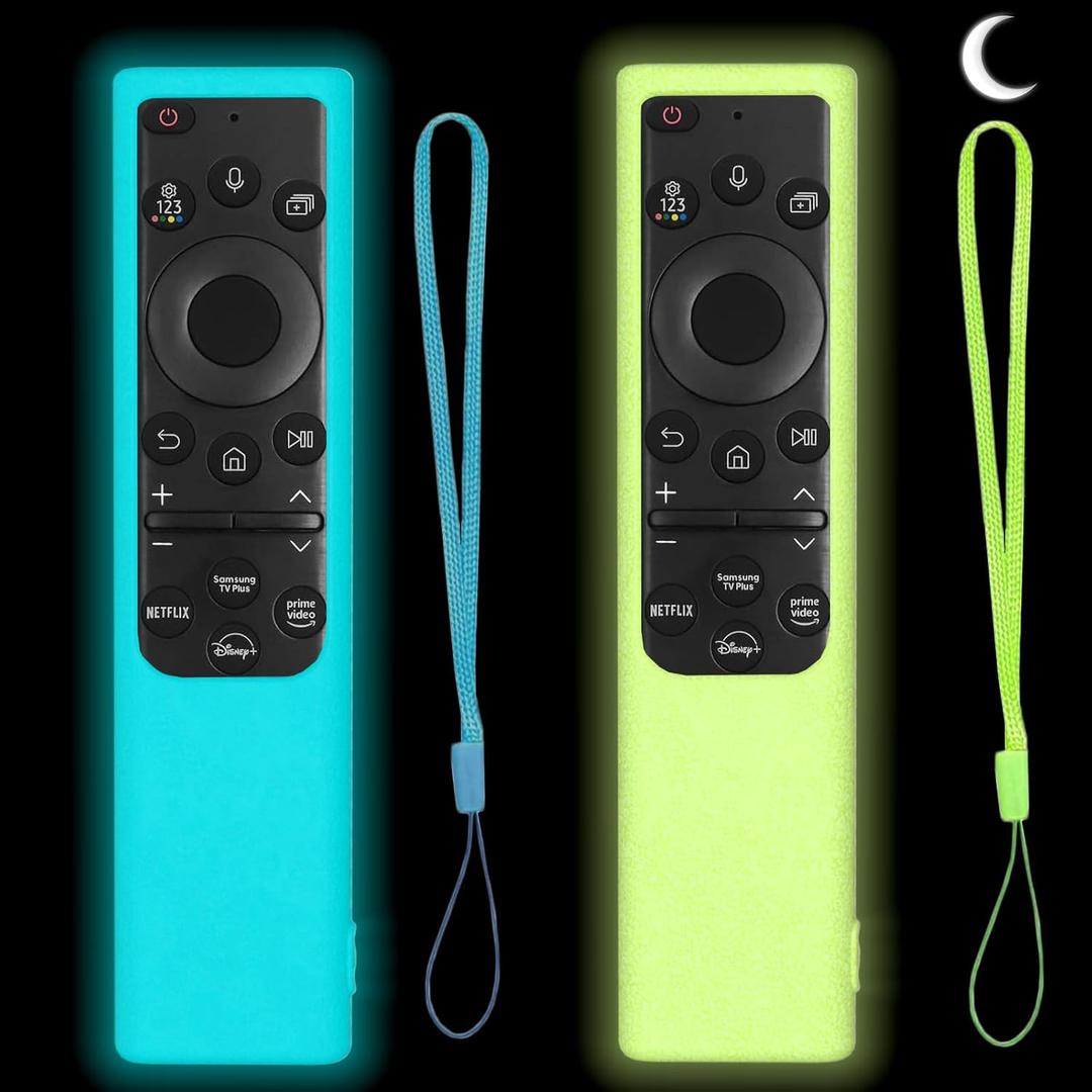 2 Pack Silicone Remote Cover for Samsung Smart TV Remote 20192026, Glow in The Dark Protective Case for Solar Cell Remote BN59-01357 BN59-01385 BN59-01265A, Anti-Slip (Blue & Green)