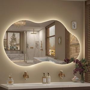 Irregular LED Mirror with Lights 40x24 Inch Backlit Asymmetrical Bathroom Mirrors for Wall Cloud Lighted Vanity Mirrors Shatterproof, Anti-Fog, Dimmable, 3 Colors (Horizontal/Vertical)