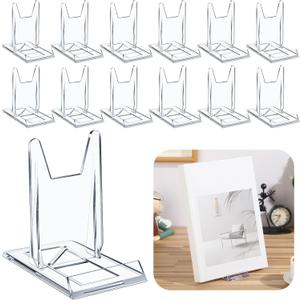 12 Pack Acrylic Book Stand for Display Adjustable Clear Display Holder Easel Collector Stand for Home Office Back to School Comic Album CD Magazine Postcard Artworks (4.2 x 4.3 x 2.35 Inch)