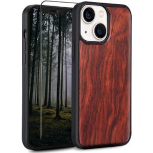 Wood Case for iPhone 13 - Real Natural Wood,- Slim Shockproof Hybrid Wooden Cover (Rosewood, iPhone 13)