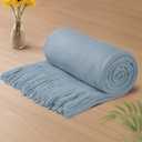 Vonty Light Blue Knitted Blanket with Tassels Fringe 60" x 80", Super Soft Knit Throw Blanket, Farmhouse Decorative Lightweight Blanket for Couch, Sofa, Bed