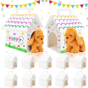 BLSUREFYX 12 PCS Dog Party Favors Boxes 7 x 4.7 x 3.9 Inches Adopt A Puppy Party Favors Boxes Dog House Shaped Treat Gift Boxes for Kids DIY Crafting and Birthday Party Use White