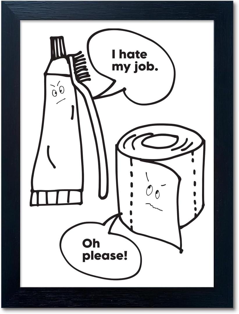 Black and White Bathroom Wall Decor Funny Bathroom Quote Wall Art Framed Cute Canvas Print Pictures Artwork for Wall (10"L x 8"W)