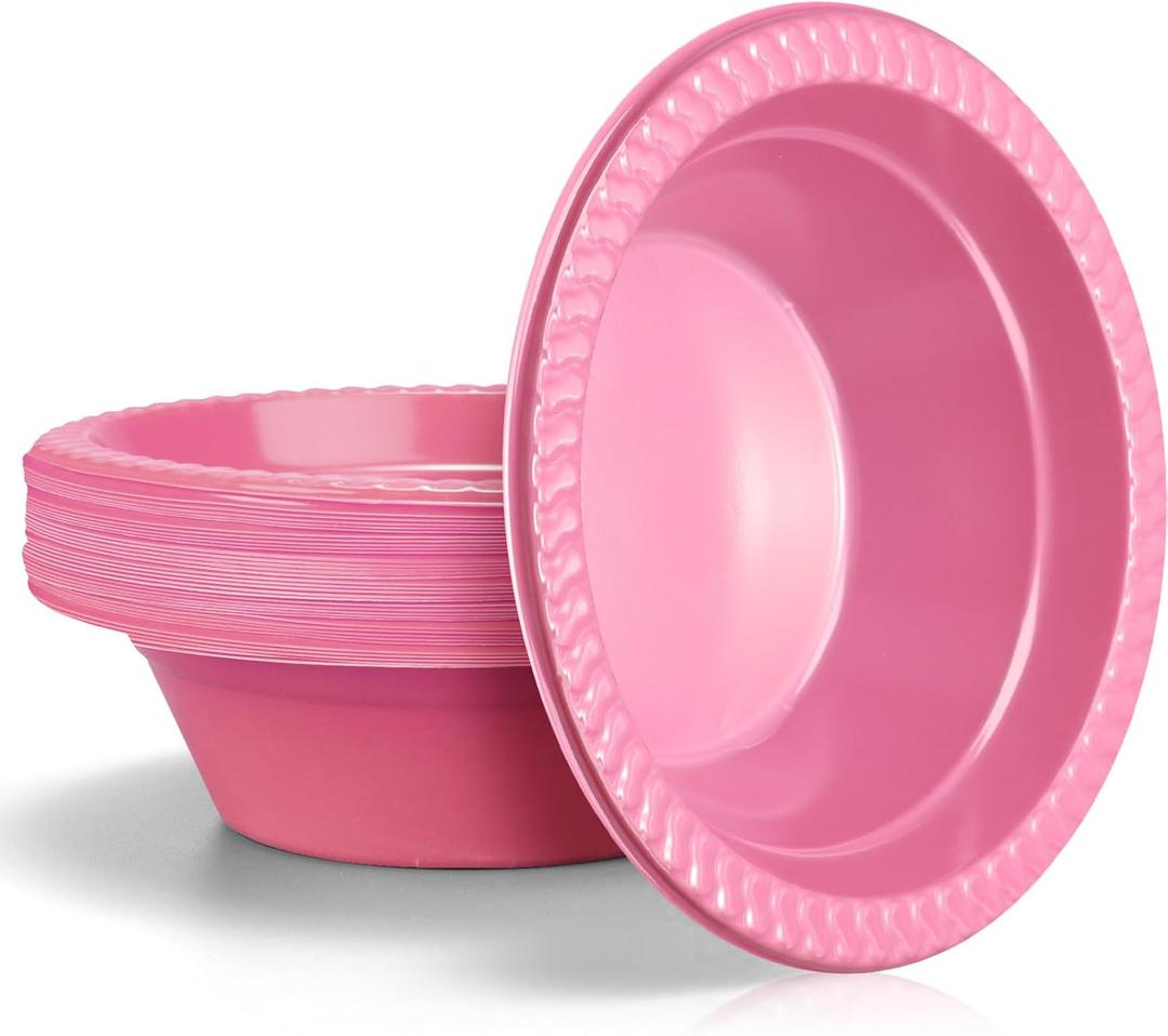 wlilupah 30 Pack 12 oz Pink Disposable Plastic Bowls Dessert, Ice Cream, Salad, Soup Serving Cups for Party, Picnic, Food Snacks (Pink)