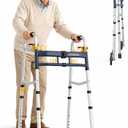 Narrow Walkers for Seniors, Folding Walker with 5 Inch Wheels for Small Spaces, Adjustable Width & Height, Lightweight Standard Walkers for Elderly, 350 lbs Support, Navy Blue