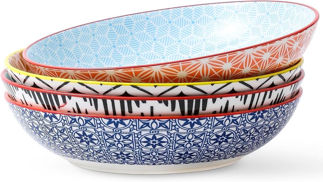 Pasta Bowls, 33oz Large Salad Bowl, Stoneware Serving Bowl Plates Set of 4 for kitchen, 8.5" Wide Bowls Dishes for Pasta, Soup, Fruit, Microwave Safe