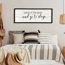Give It To God And Go To Sleep Wall Decor 40"X15" Master Bedroom Above Bed Sign Christian Rustic Farmhouse Over Bed Large Religious Vintage Wood Framed Horizontal Catholic Wall Hanging Art (Black)