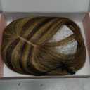 Flufymooz Real Human Hair Toppers for women, 10 Inch Clip in Bangs 100 Human Hair Toppers for Thinning Hair, Cover Hairpiece with 150% Density Silk Base-Chocolate Brown with Blonde