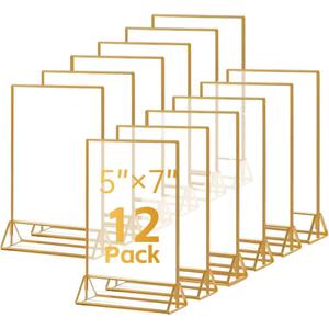 12PCS Acrylic Gold Sign Holders, 5" x 7" Wedding Table Sign Double Sided Holder, Acrylic Gold Frame Sign Holders Display Stand for Wedding Table Numbers, Restaurant Sign, Menu, Photo 12PCS Acrylic Gold Sign Holders, 5" x 7" Wedding Table Sign Double Sided Holder, Acrylic Gold Frame Sign Holders Display Stand for Wedding Table Numbers, Restaurant Sign, Menu, Photo