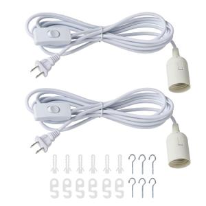 16.5ft Plug in Pendant Light, 2-Pack Light Sockets Extension Cord, White Hanging Light Cord E26/E27 with ON/Off Switch, for Kitchen Bedroom Plant Growth Light