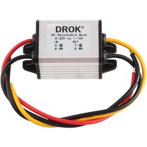 DROK Waterproof DC Buck Converter Voltage Regulator 8-22V to 3-15V 5V 12V 3A Adjustable Output Power Supply Transformer Step-Down Volt Module Board for Car Auto Vehicle Motor Regulated SR