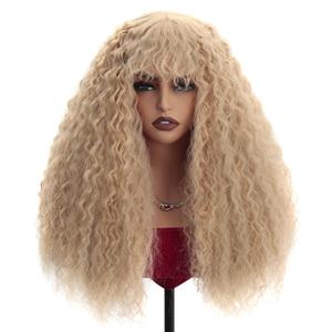 Curly Wig with Bangs Blonde Curly Wig for Women Synthetic Curly Wigs Skin-friendly Synthetic Fibersc for Daily Festival Holiday Use Long Curly Wig 26 Inch, Blonde