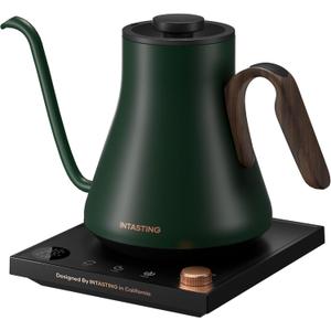 INTASTING Electric Kettle, Gooseneck Electric Kettle, 1 Precise Temperature Control, Stainless Steel Interior, Quick Heating for Pour Over Coffee, Tea & Boiling Water, 0.9L (Forest Green)
