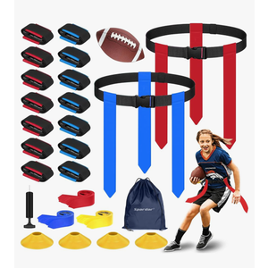 Spardar Flag Football Set, 14 Players Adjustable Flag Football Belts with Size 3 Football, 4 Practice Cones, Pump and Bag