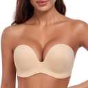 HACI Push Up Strapless Bra for Women Anti-Slip Padded Wireless Stay Put (Beige)