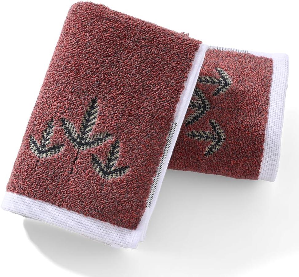 sense gnosis Jacquard Hand Towel Set of 2 Super Soft 100% Cotton Elegant Leaves Pattern Highly Absorbent Hand Towels for Bathroom Mother's Day Decorations 13x 29 Inch, Burgundy Red Brown