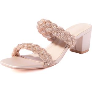 N.N.G Women Heels Sandals Braided Block Nude Summer Chunky Square Leather Woven Comfort Strappy Dress Casual Pumps Mules (37)