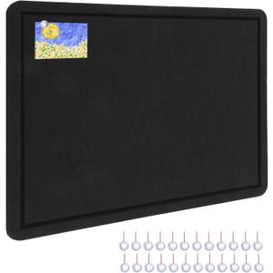 Bulletin Board, 24" x 18" Foldable Cork Board Felt Pin Boards with 35 Pushpins Self-Adhesive Photo Decorative Felt Boards for Walls, Office, School, Classroom, Home, Bedroom - Black