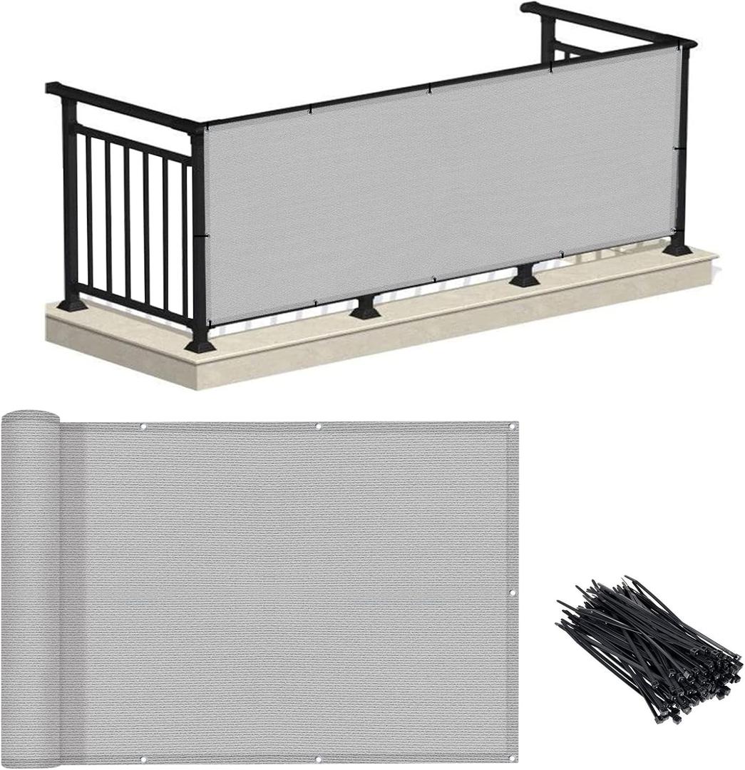 LOVE STORY 3'x10' Grey Balcony Screen Privacy Fence Cover (HDPE) UV Protection Weather-Resistant 3 FT Height Shield for Deck, Patio, Backyard, Outdoor Pool, Porch, Railing (Gray)