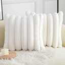 Neelvin Cream White Faux Fur Cozy Soft Striped Decorative Throw Pillow Covers 18x18 inch Set of 2,Velvet Pillowcase Cushion Case for Sofa Couch