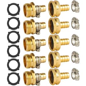 5 Set Garden Hose Repair Connector Kit with Clamps, Fit for 1/2" Garden Hose Fitting,1/2" Barb x 3/4" GHT Garden Hose Adapter/Fittings, Water Hose Repair Kit