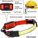 Adelante LED Headlamp Flashlight, 2Pack 1000LM 230Wide-Beam Rechargeable Head Lamp for Adults, Red Taillight & 8 Clips Waterproof Hard Hat Light Headlamps for Running Hiking and Camping, Orange