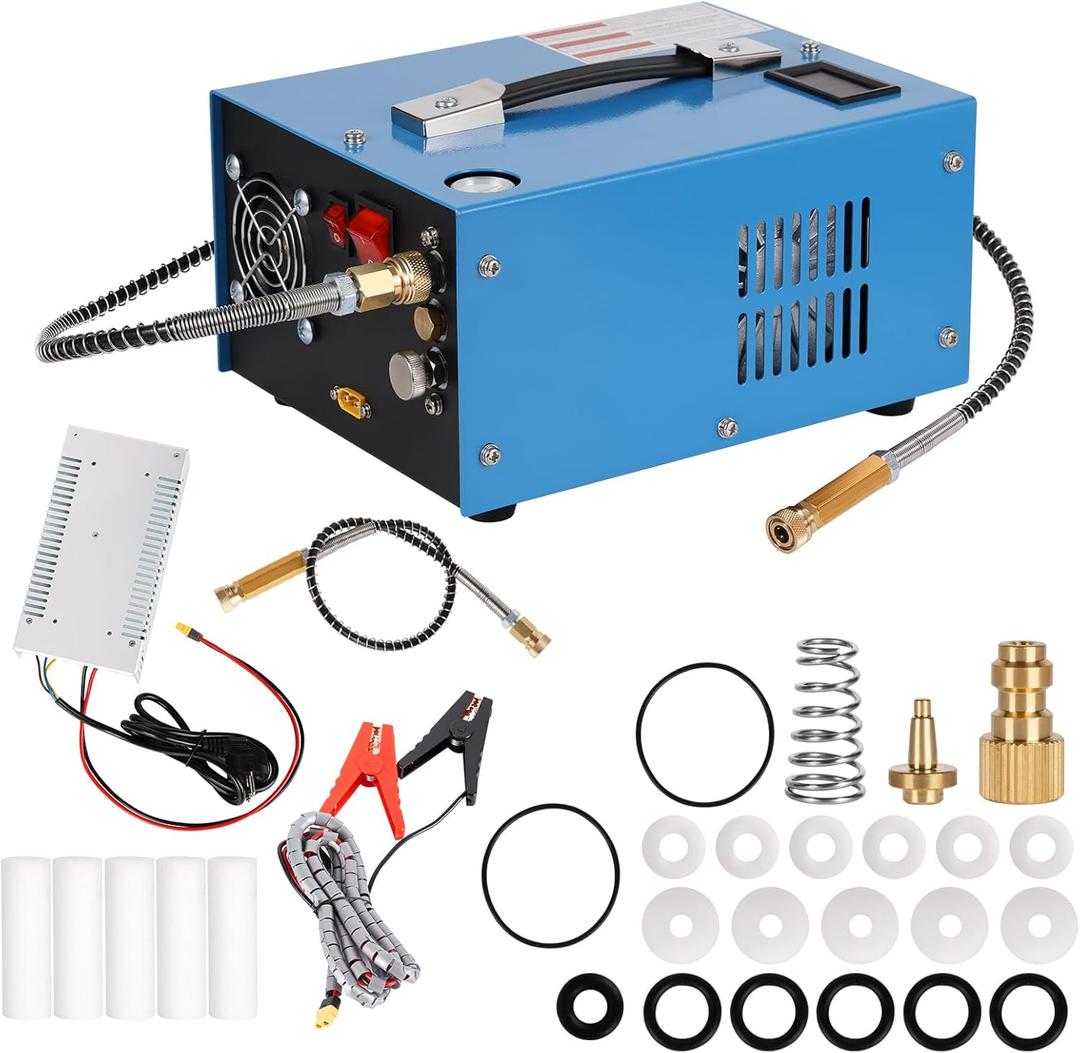 4500Psi 30Mpa PCP Air Compressor, 12V DC/110V AC PCP Air Gun Compressor with Built-in Fan with Adapter PCP Compressor for Paintball/PCP Rifle/Mini Scuba Cylinder Air Pump (Blue)
